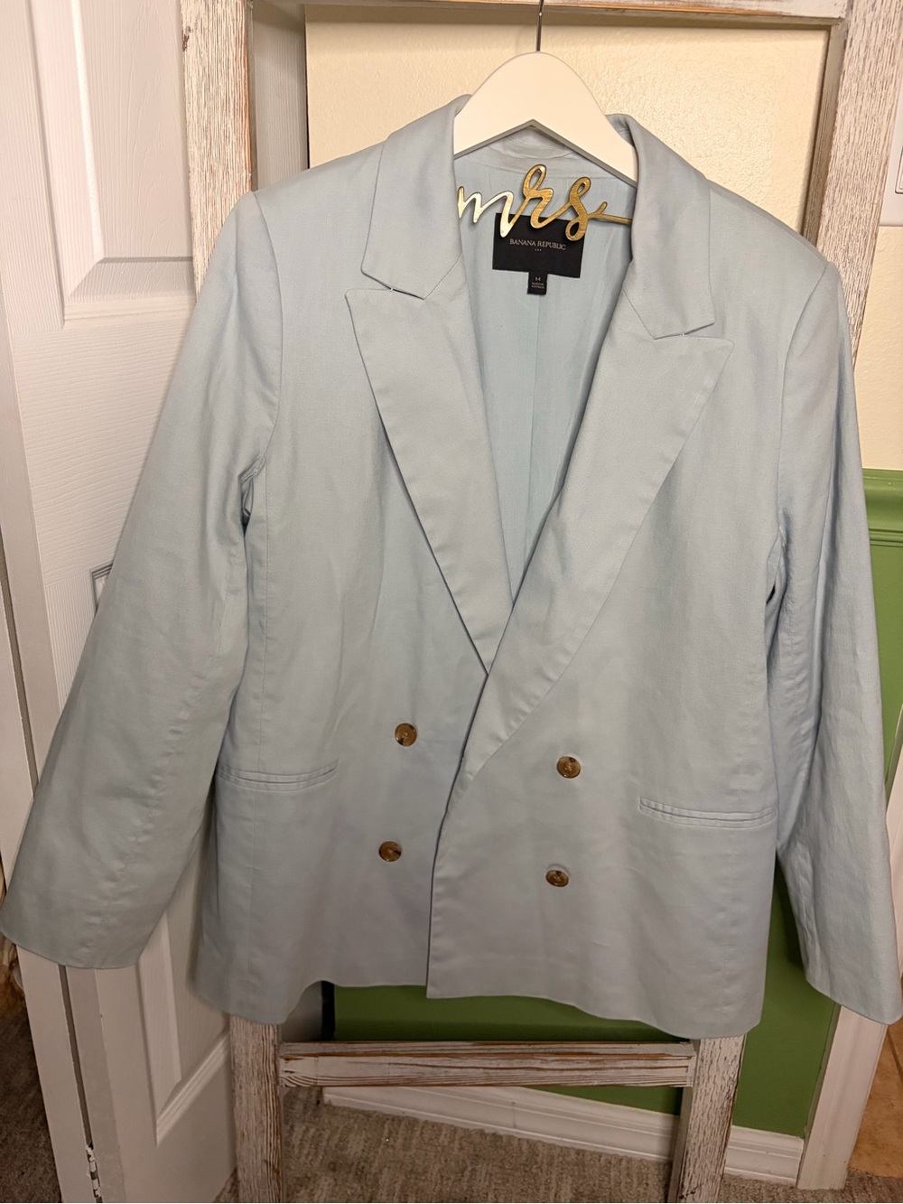 🌴 Banana Republic Light Blue Double Breasted Blazer 14